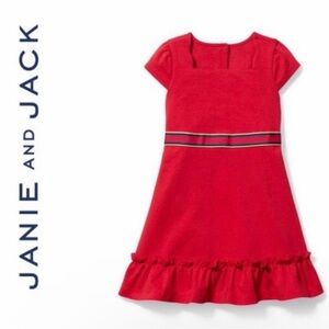 Janie and Jack Red Knit Dress with Ribbon Waistband Scalloped